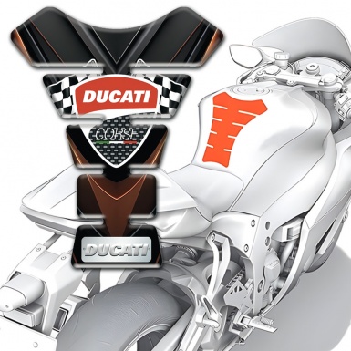 Ducati Tank Pad Protector Black Brown Decoration and Flags logo Style 