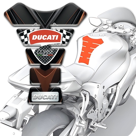 Ducati Tank Pad Protector Black Brown Decoration and Flags logo Style 