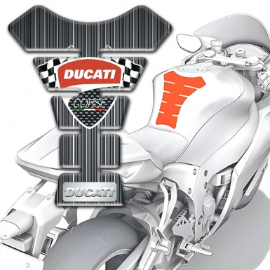 Ducati Tank Fuse Gray with White stripes Base and Flags Logo Style 
