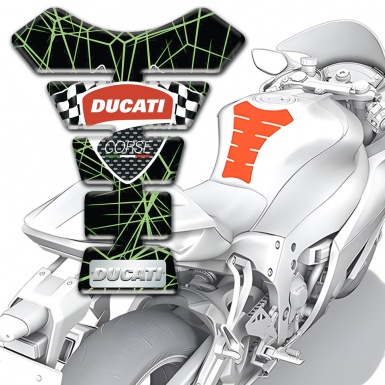 Ducati Tank Protector Green Spider Web base Flags Logo Style 