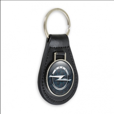 Opel Keyring Holder Leather Graphite Blue Honeycomb Grey Logo
