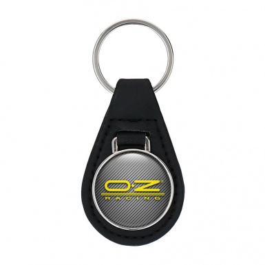 OZ Racing Keychain Leather light Carbon Yellow Stripe Logo