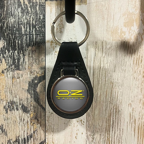 OZ Racing Keychain Leather light Carbon Yellow Stripe Logo
