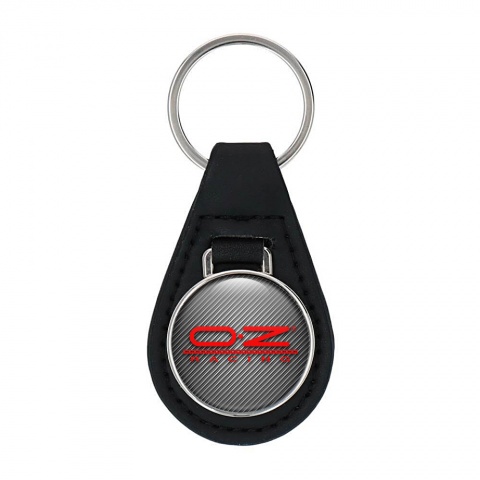 OZ Key Fob Leather Light Carbon Red Stripe Logo