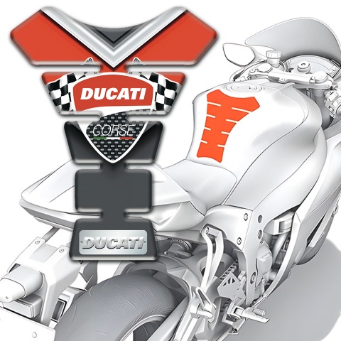 Ducati Tank Pad Motorbike Gray Red Base Style with Classic Logo 