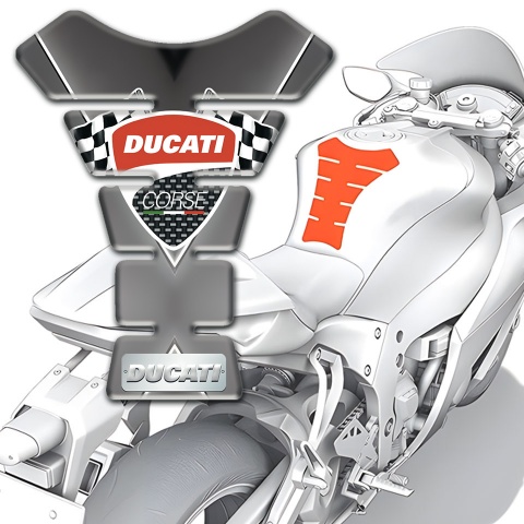Ducati Tank Guard Pads Matte Gray Base with White Stripe Style 