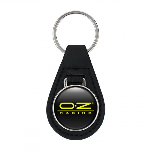 OZ Racing Leather Keychain Black Yellow Stripe Logo