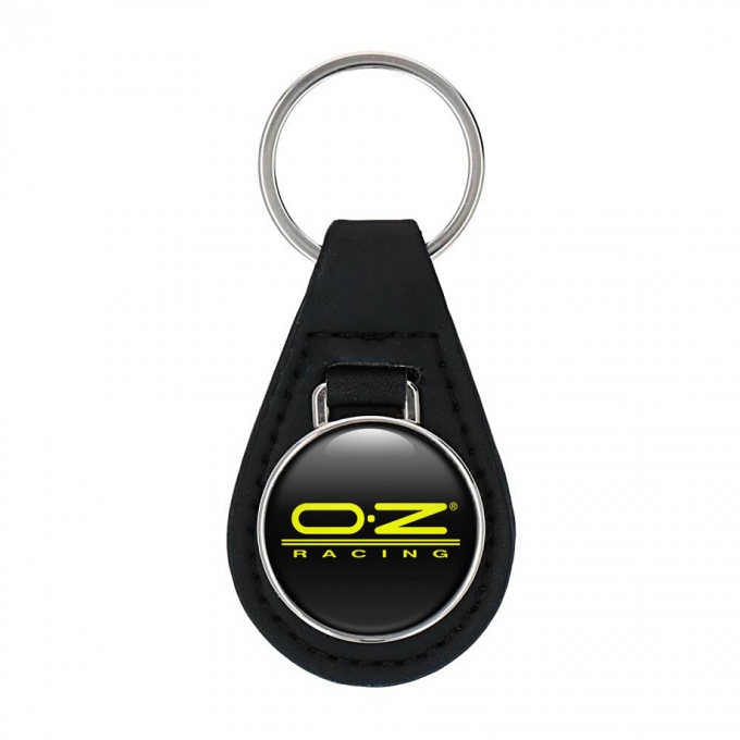 OZ Racing Leather Keychain Black Yellow Stripe Logo