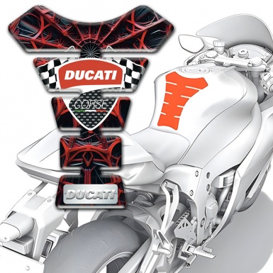 Ducati Tank Pad Motorbike 3D Red Spider Web Style 