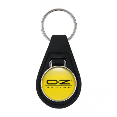 OZ Racing Keychain Leather Yellow Black Stripe Logo
