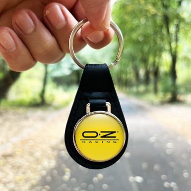 OZ Racing Keychain Leather Yellow Black Stripe Logo