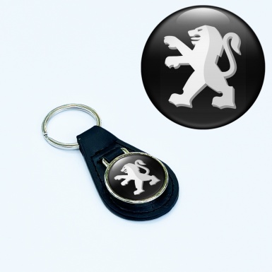 Peugeot Key Fob Leather Black White Lion Design