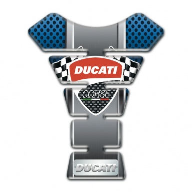 Ducati Tank Pad Protector Perforated Blue Base with Chromed Center Panel 