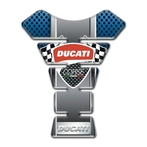 Ducati Tank Pad Protector Perforated Blue Base with Chromed Center Panel 