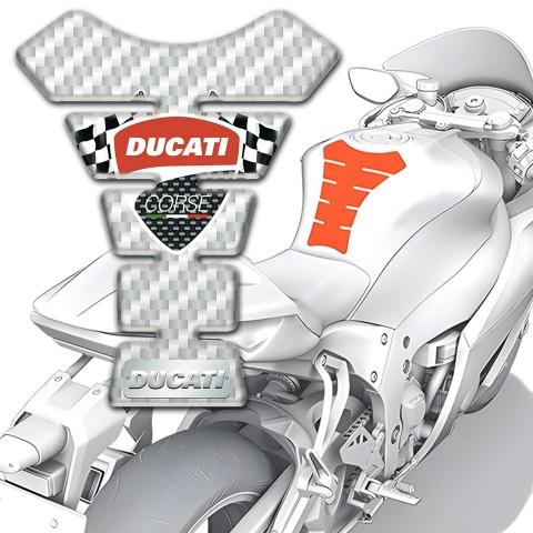 Ducati Tank Pad Protector White Carbon Design with Flags Logo 