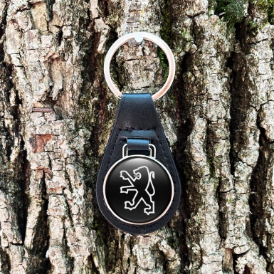 Peugeot Keyring Holder Leather Black White Classic Lion