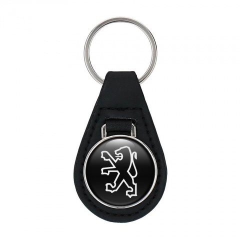 Peugeot Keyring Holder Leather Black White Classic Lion