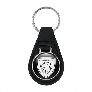 Peugeot Silhouette Leather Keychain Black White Shield Logo
