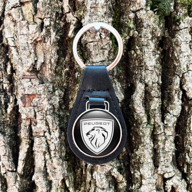 Peugeot Silhouette Leather Keychain Black White Shield Logo