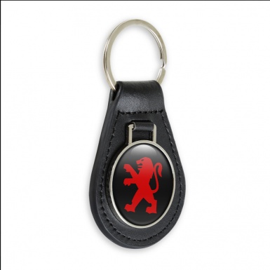 Peugeot Keychain Leather Black Red Lion Logo