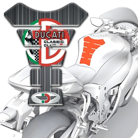 Ducati Tank Guard Pads Gray Base with White Stripes Style 