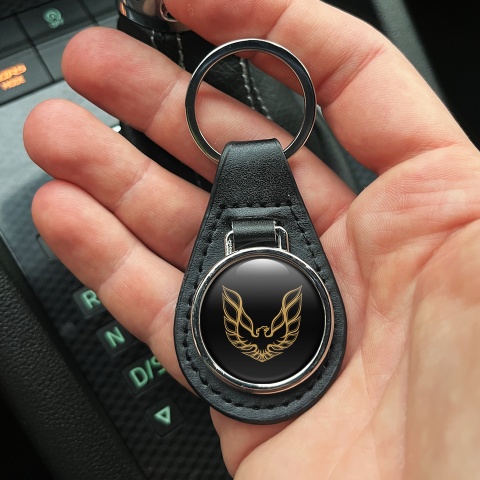 Pontiac Firebird Key Fob Leather Black Yellow Logo