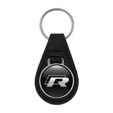 VW R Line Keychain Leather Black Metallic Design