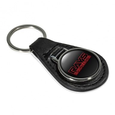 Rays Engineering Leather Keychain Black Red Outlines Design