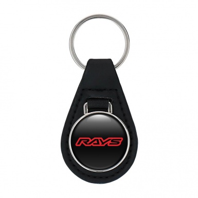 Rays Keychain Leather Black Red Outline Logo
