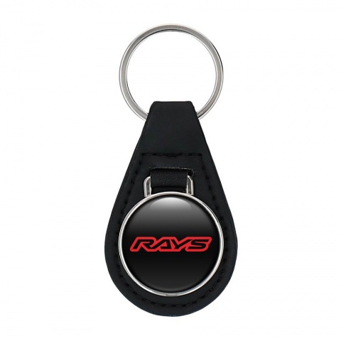 Rays Keychain Leather Black Red Outline Logo
