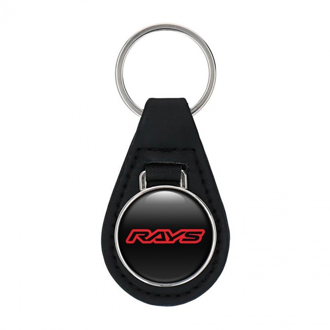 Rays Keychain Leather Black Red Outline Logo