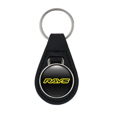 Rays Key Fob Leather Black Yellow Outline Logo