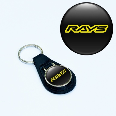 Rays Key Fob Leather Black Yellow Outline Logo