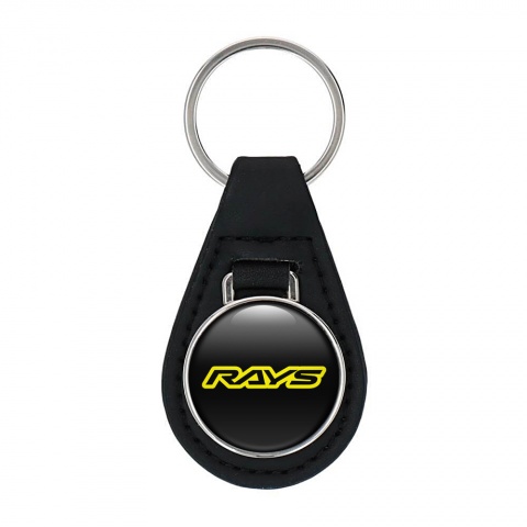 Rays Key Fob Leather Black Yellow Outline Logo