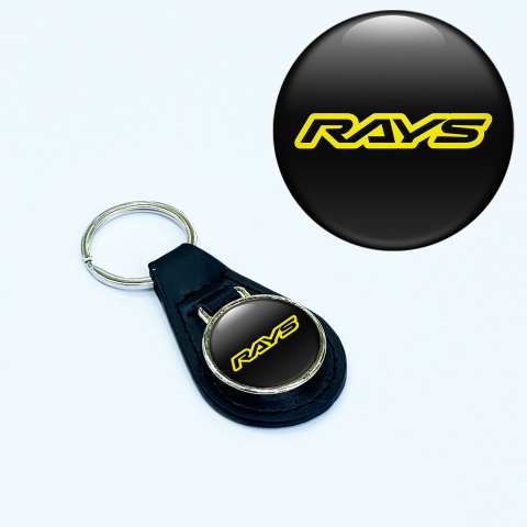 Rays Key Fob Leather Black Yellow Outline Logo