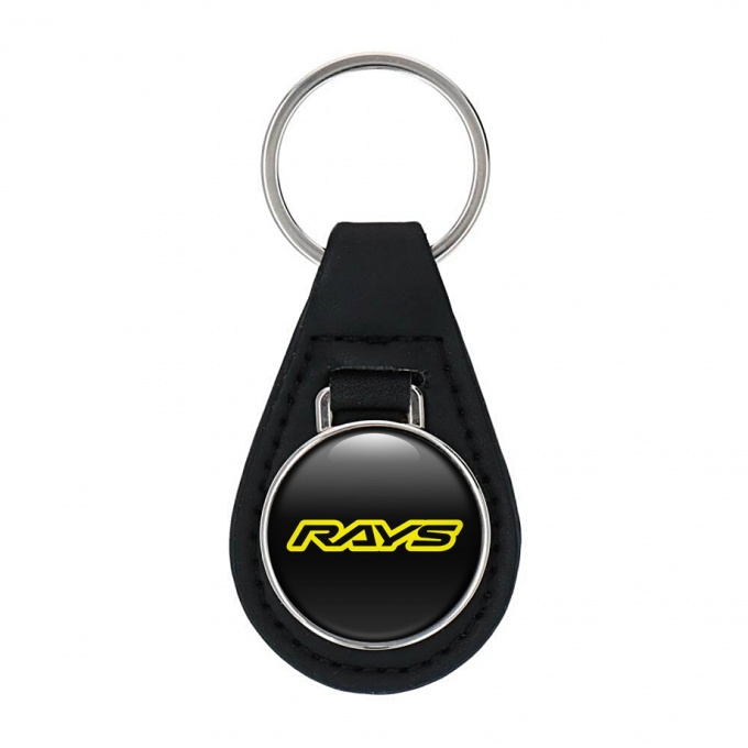 Rays Key Fob Leather Black Yellow Outline Logo