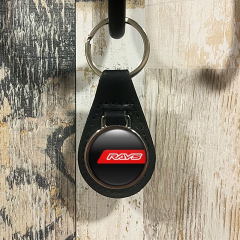Rays Keyring Holder Leather Black Red Line Design