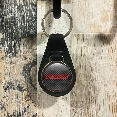 Rays Leather Keychain Dark Carbon Red Outlines Design