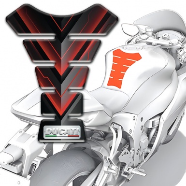 Ducati Tank Pad Protector Black base with Red Gray V Shape decoration 