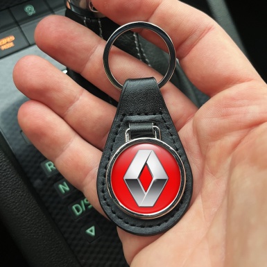Renault Keyring Holder Leather Red Silver Chrome Classic Logo