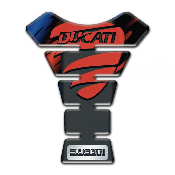 Ducati Tank Pad Motorbike Black Base with Red Blue Decoration and Red Logo 