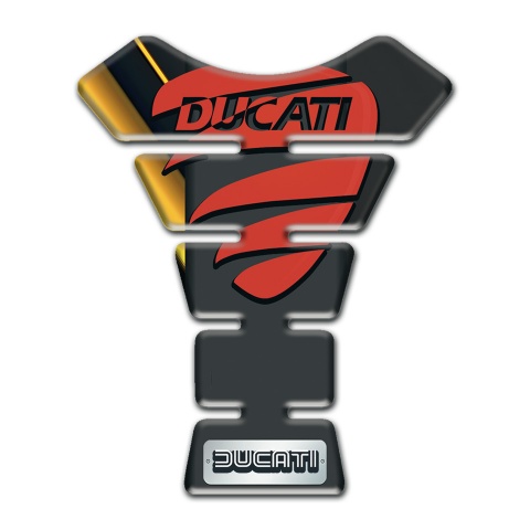 Ducati Tank Guard Pads Black with Yellow Tape Base and Red Logo 