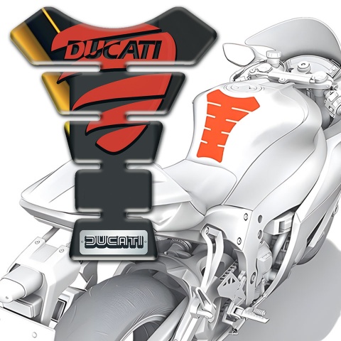 Ducati Tank Guard Pads Black with Yellow Tape Base and Red Logo 