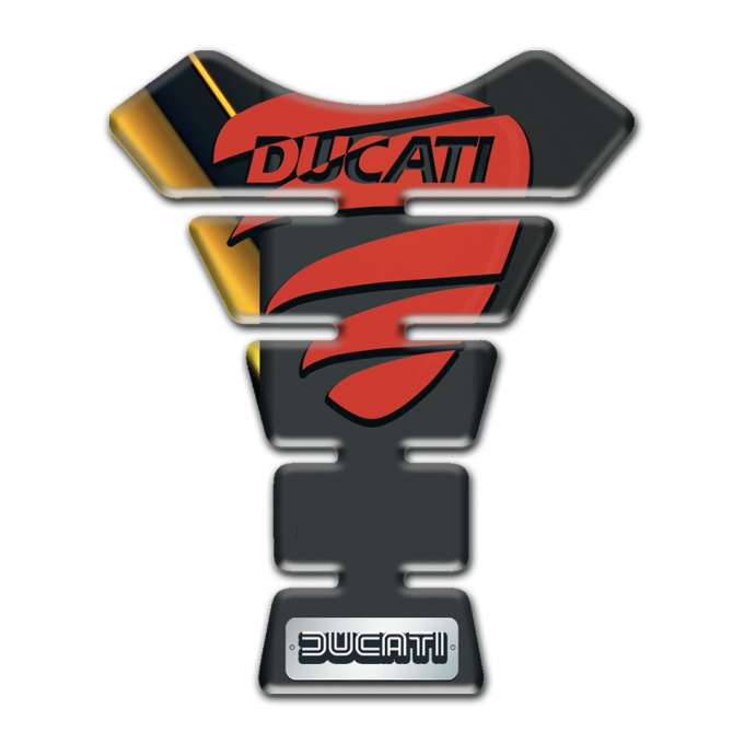 Ducati Tank Guard Pads Black with Yellow Tape Base and Red Logo 