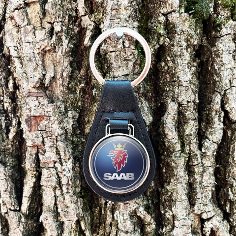 Saab Keychain Leather Navy Blue Red Griffon Edition