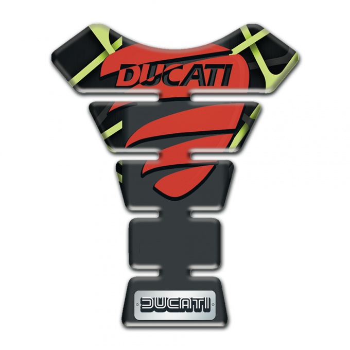 Ducati Tank Pad Protector Black with Fresh Green Lines base Decoration and Red Logo 