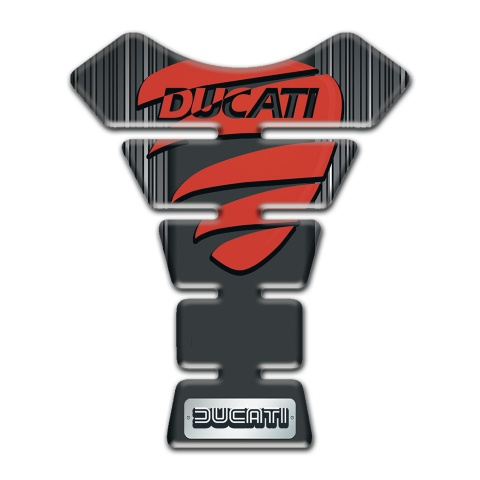 Ducati Tank Guard Pads Gray with White Thin Stripes Base and Red Logo 