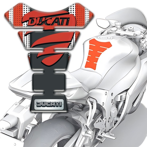 Ducati Tank Guard Pads White Red Background and Grapkite Panel with Red Logo 