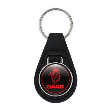 Saab Leather Keychain Black Red Griffon Edition