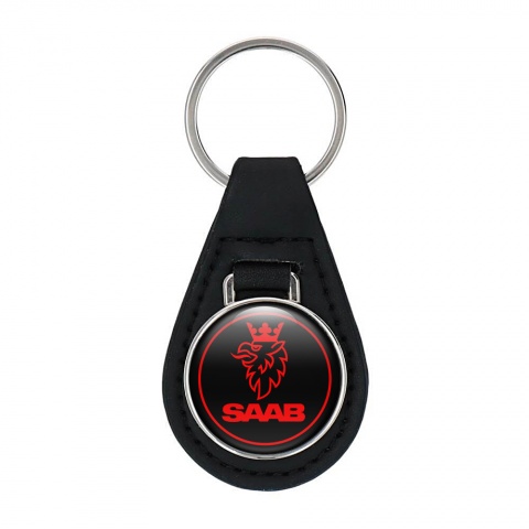 Saab Leather Keychain Black Red Griffon Edition